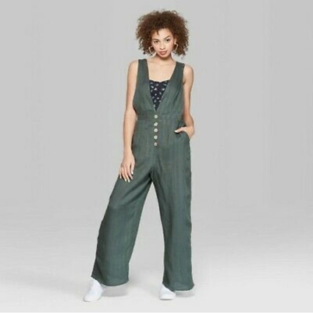 Wild Fable Green Button V Jumpsuit